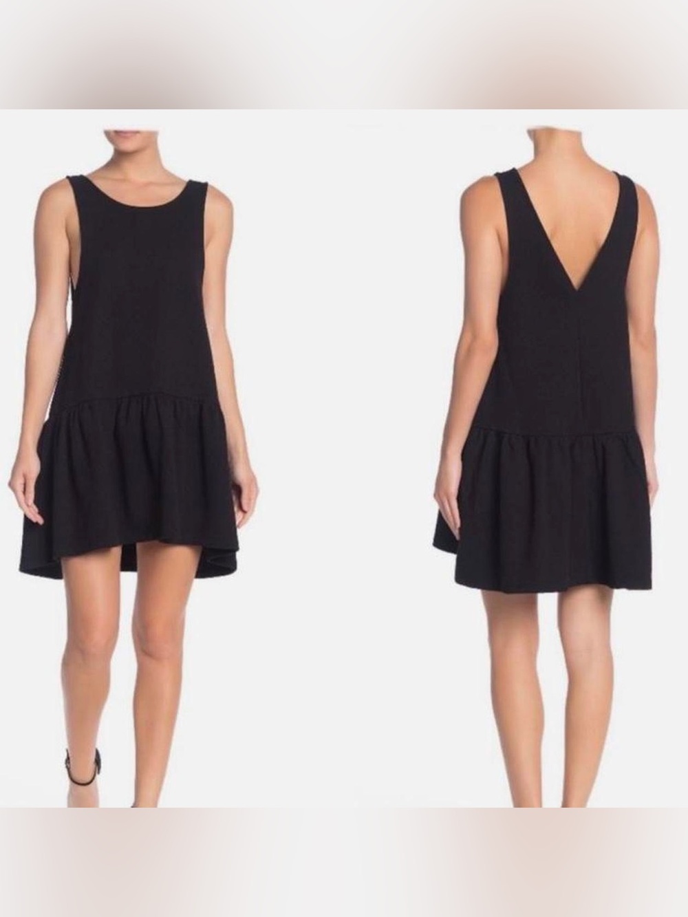 Free People Easy Street Textured Black Mini Dress Drop Waist Ruffle Hem LBD - S